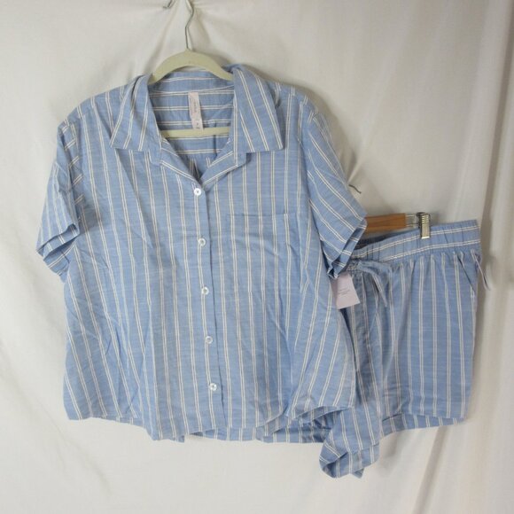 Auden Pajama Set Blue White Striped Shorts Button Down Short Sleeve Size XXL NWT - Picture 1 of 14